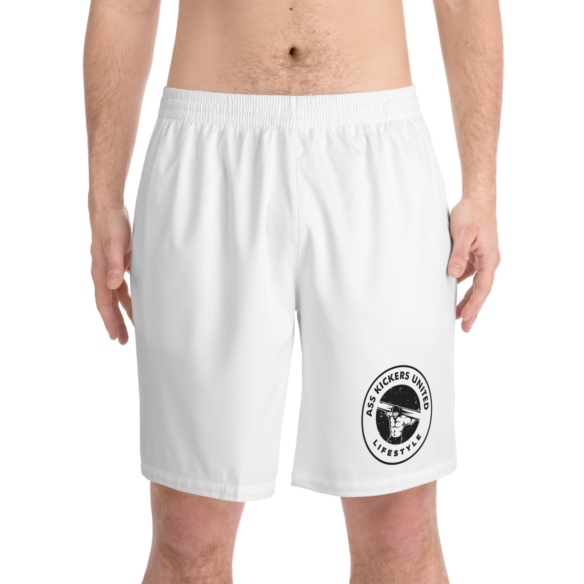 Beach Shorts — 'Ass Kickers United' Logo Athletic Swim Trunks